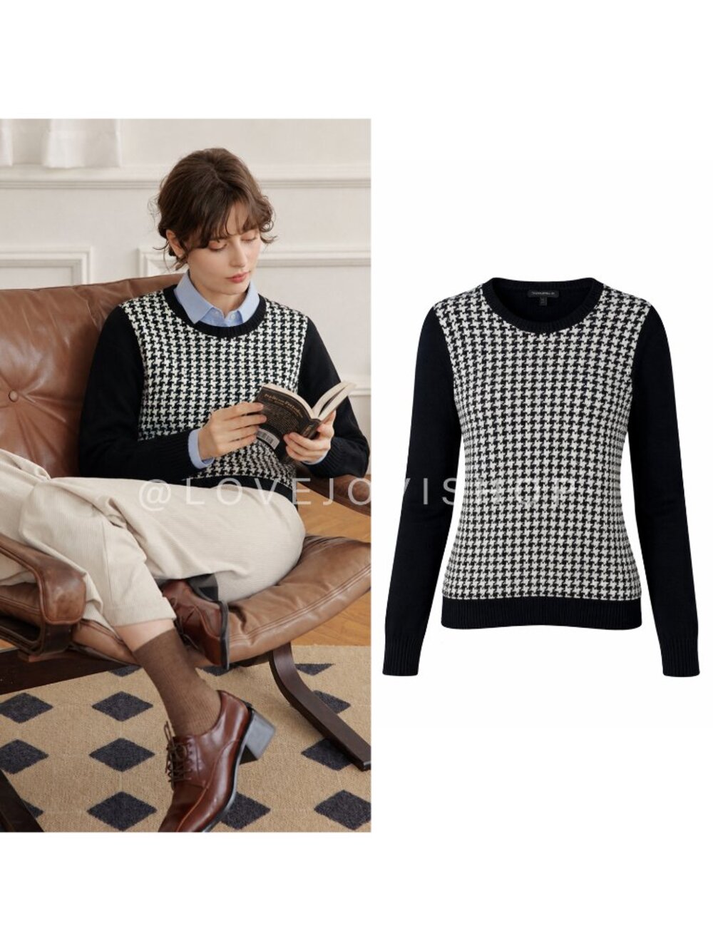 Academia | Banana Republic Houndstooth Crew Neck Sweater | Classic Cotton Blend
